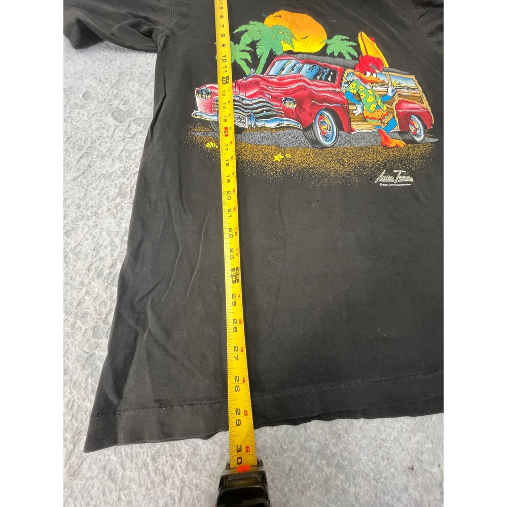 Vintage 90s Woody Woodpecker Auto Toons Surf T-Shirt Black XL Single Stitch - Picture 7 of 9